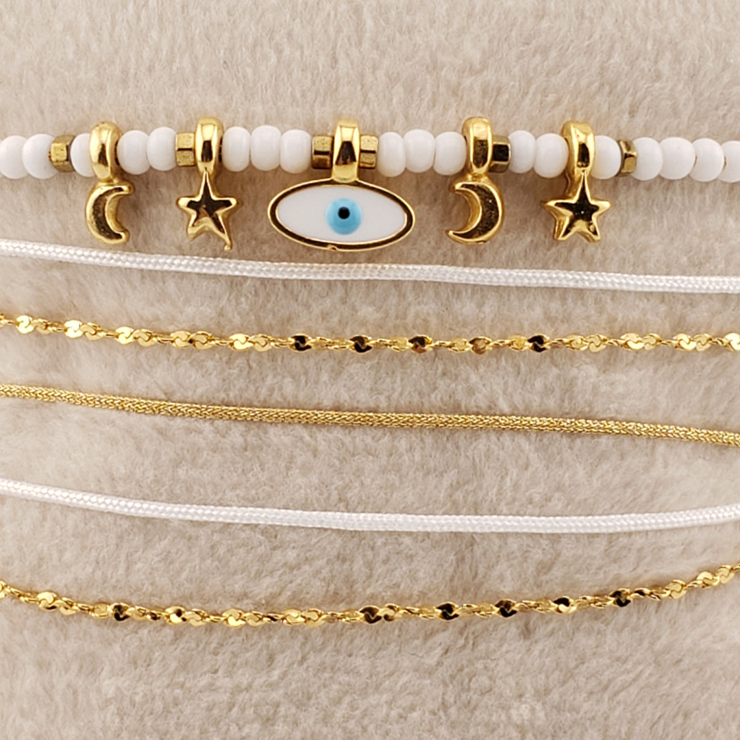 Pulsera 2 vueltas estrella, ojo y corazon