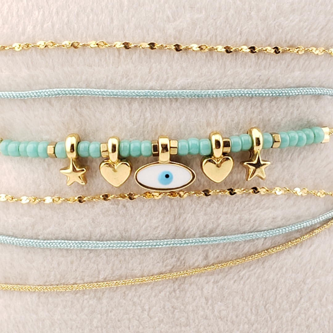 Pulsera 2 vueltas estrella, ojo y corazon