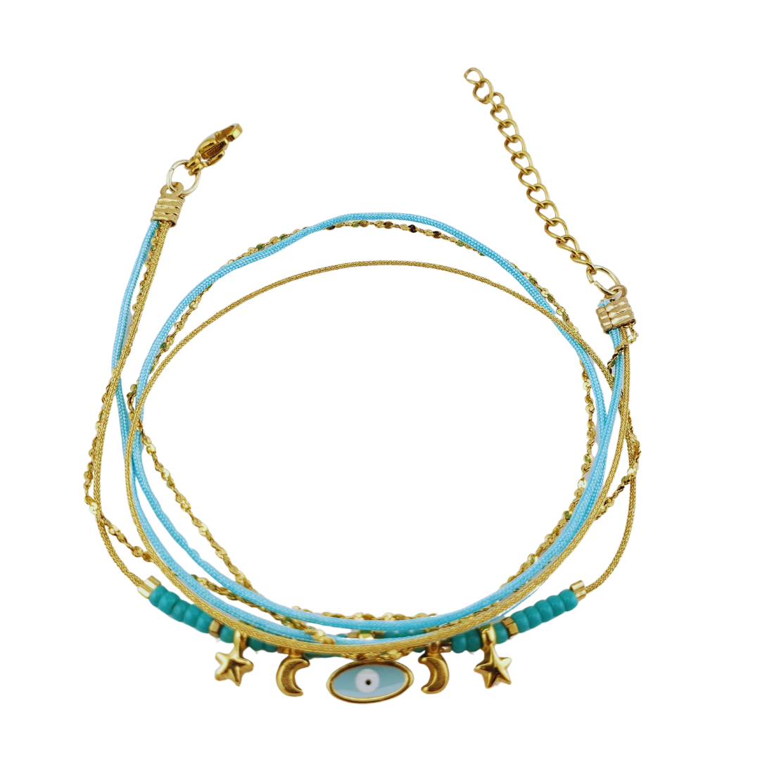 Pulsera 2 vueltas estrella, ojo y corazon