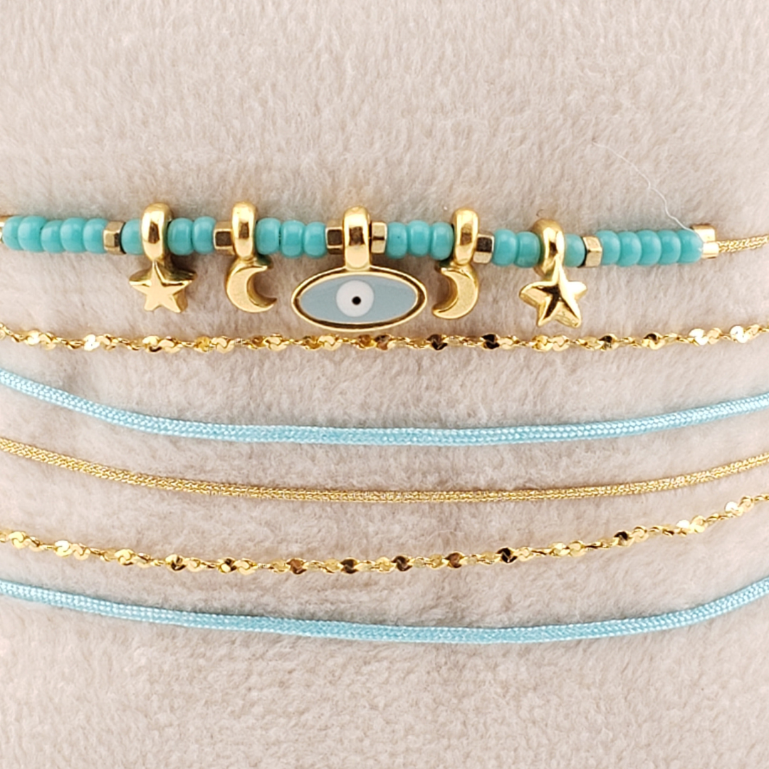 Pulsera 2 vueltas estrella, ojo y corazon