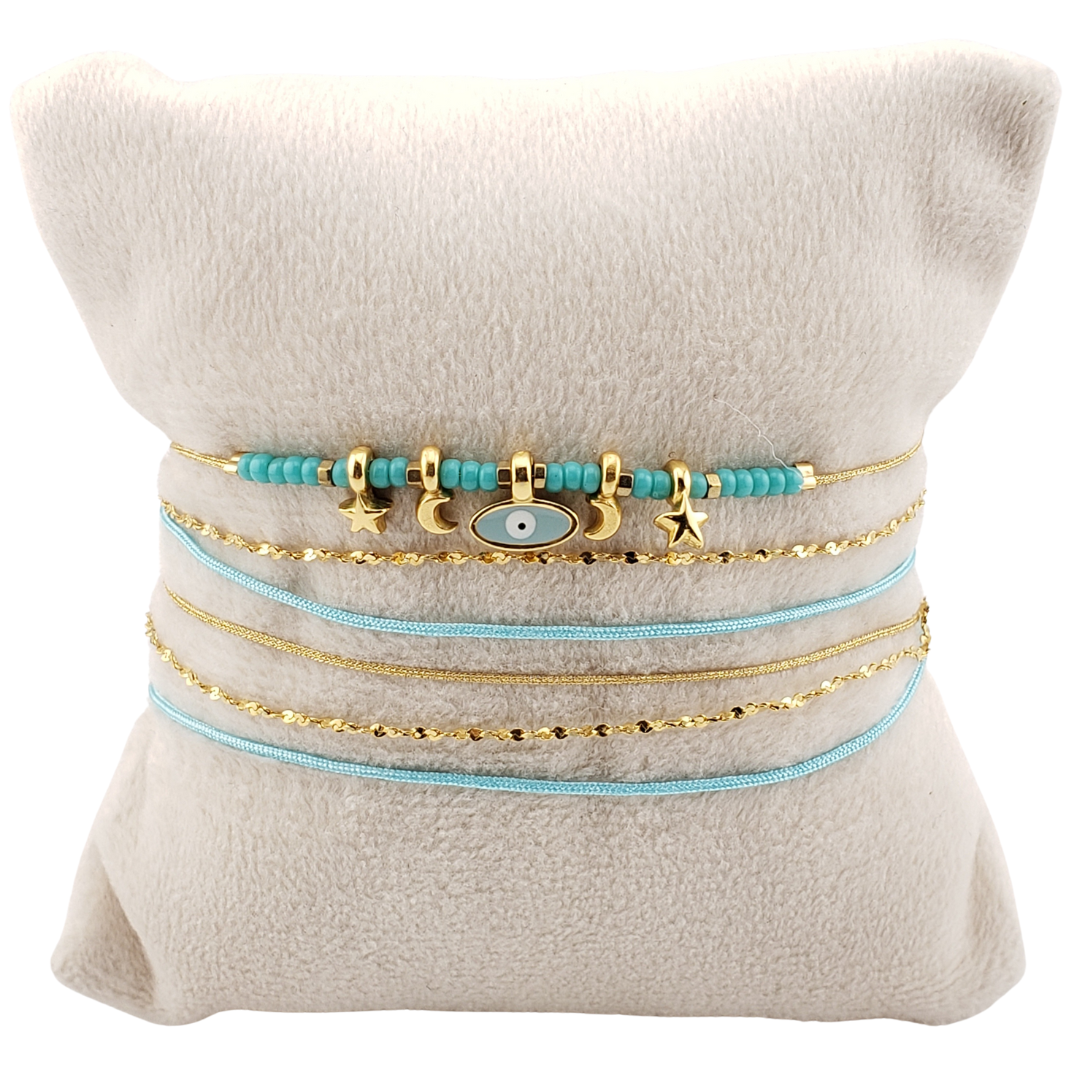 Pulsera 2 vueltas estrella, ojo y corazon