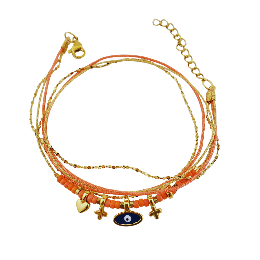 Pulsera 2 vueltas estrella, ojo y corazon