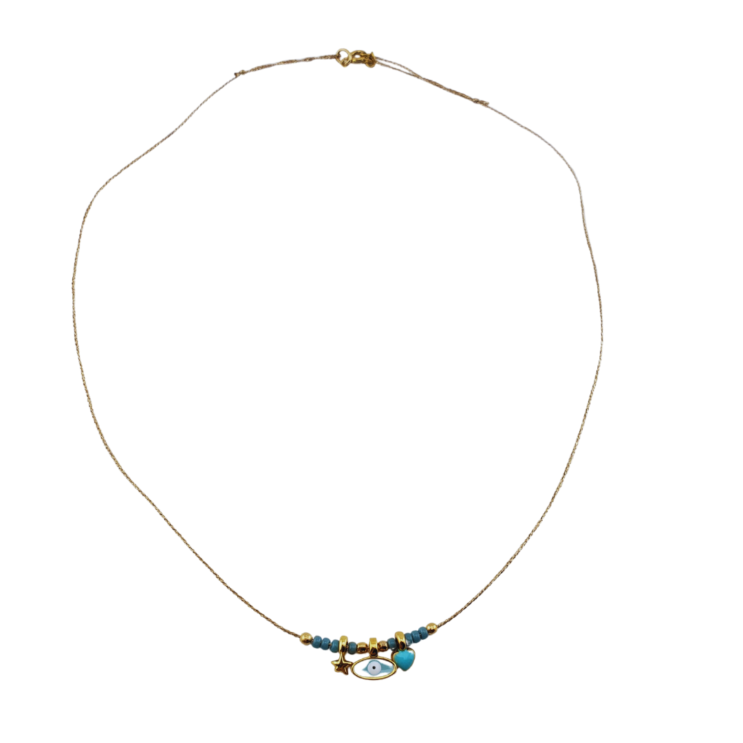 Collar hilo metalizado ojo corazon estrella