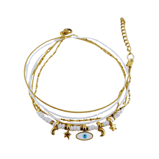 Pulsera 2 vueltas estrella, ojo y corazon