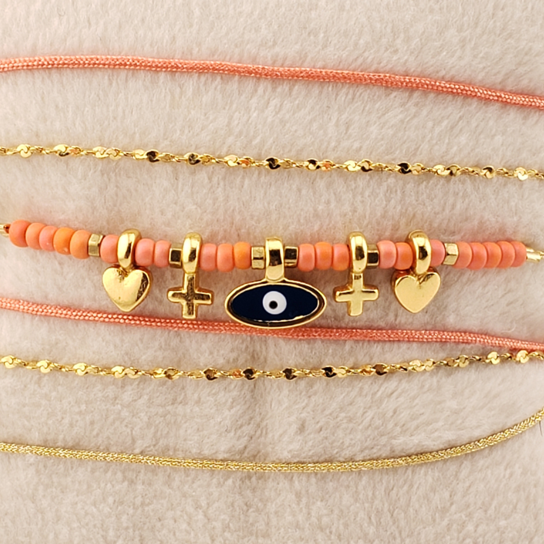 Pulsera 2 vueltas estrella, ojo y corazon