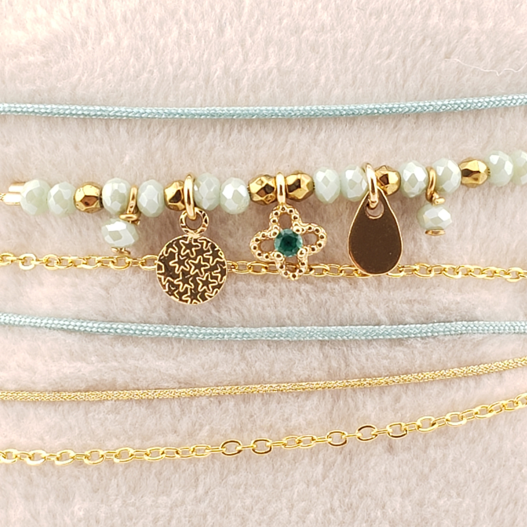 Pulsera 2 vueltas estrella, circulo y gota