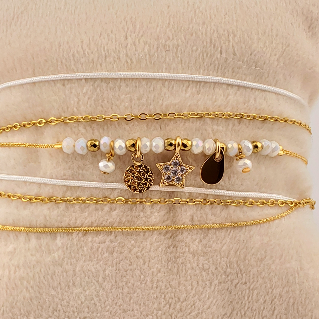 Pulsera 2 vueltas estrella, circulo y gota