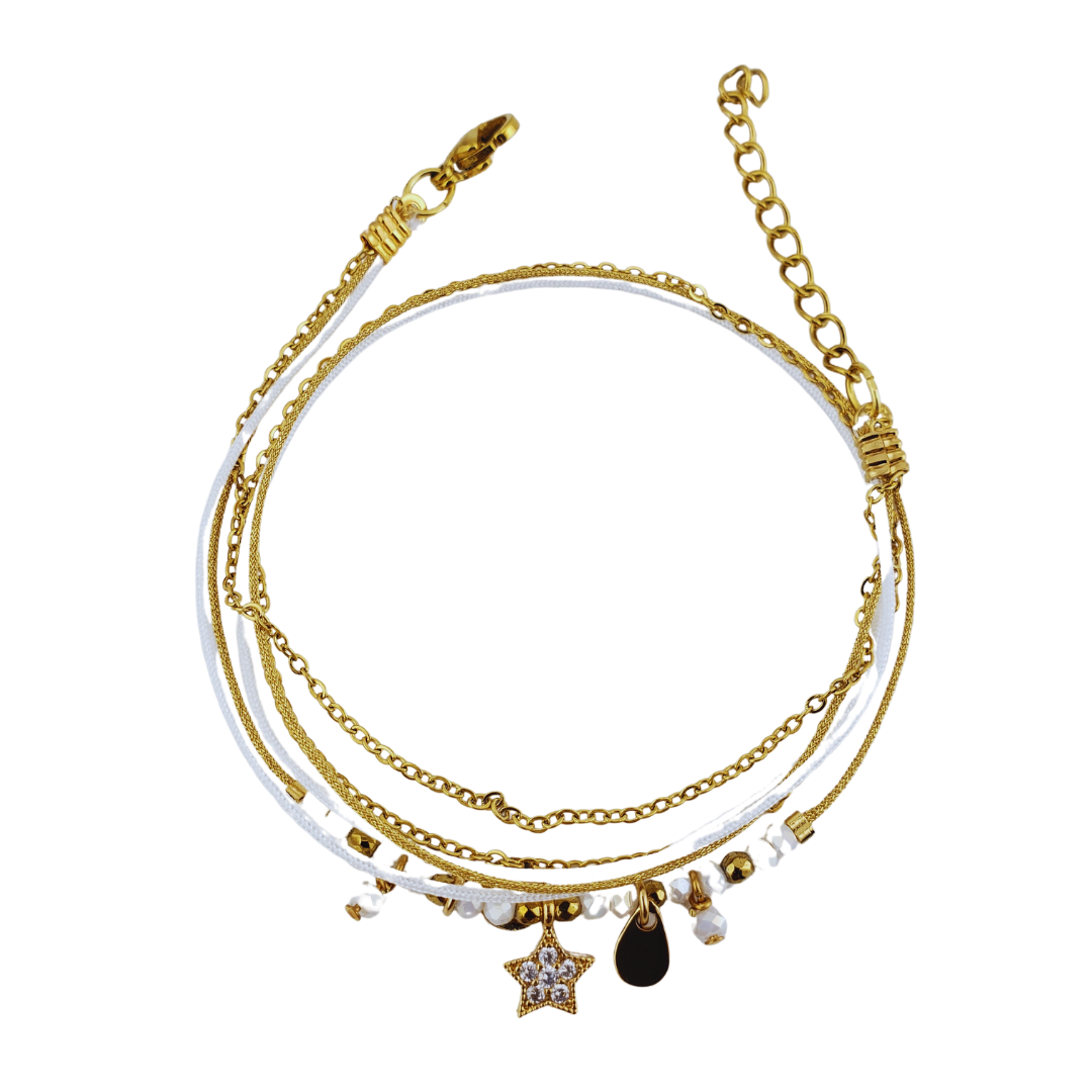 Pulsera 2 vueltas estrella, circulo y gota