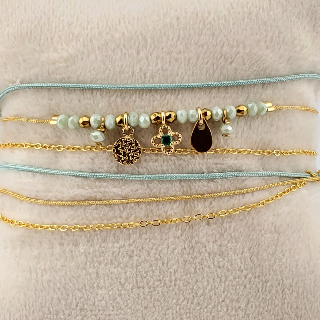 Pulsera 2 vueltas estrella, circulo y gota