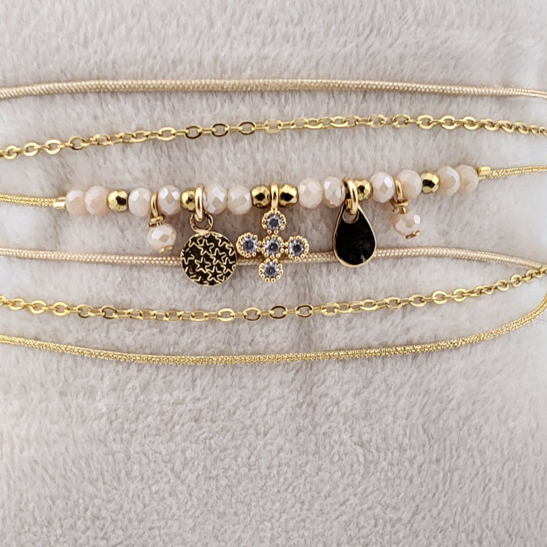 Pulsera 2 vueltas estrella, circulo y gota