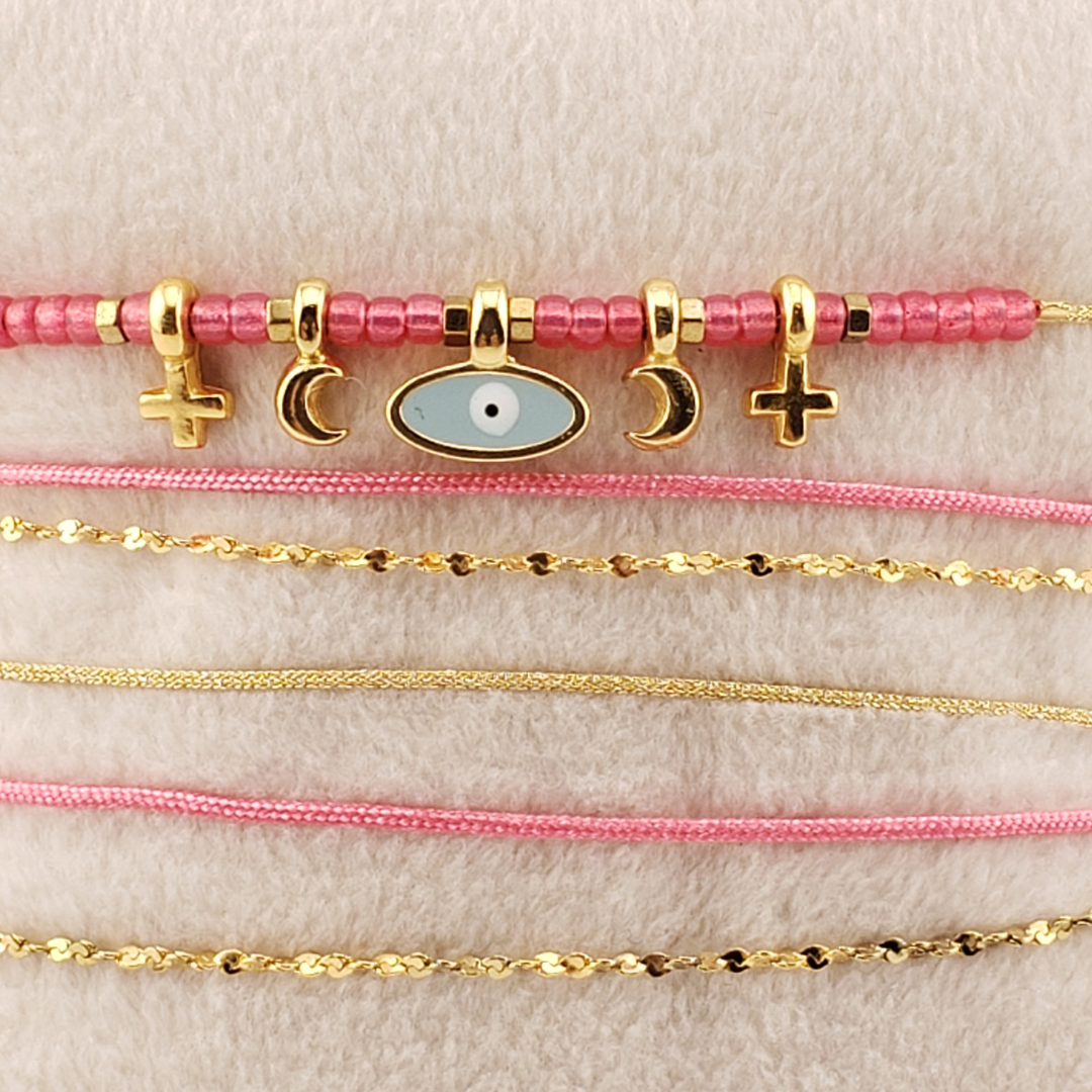 Pulsera 2 vueltas estrella, ojo y corazon