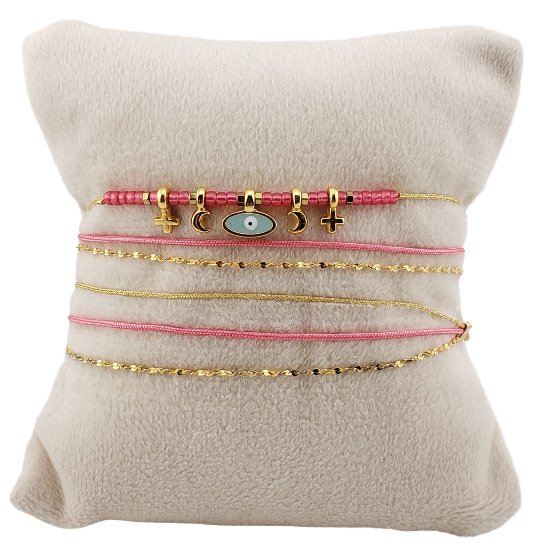 Pulsera 2 vueltas estrella, ojo y corazon