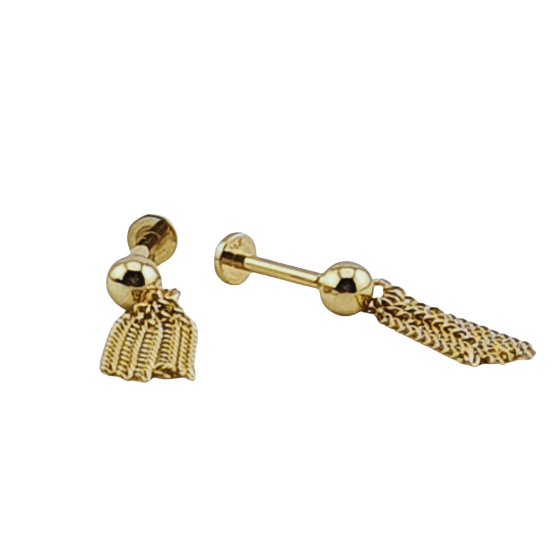 Arete bolita y Cadenas colgantes oro