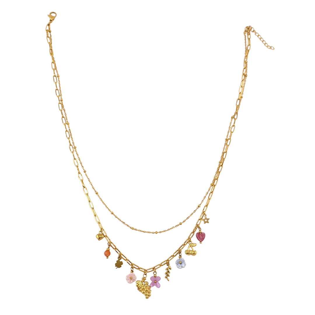 Cadena mini charms uva hoja corazon