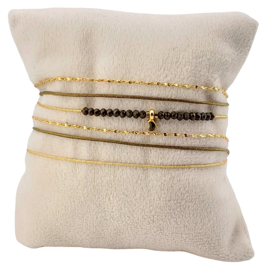 Pulsera 2 vueltas 2 hilos y cadena con corazon o estrella