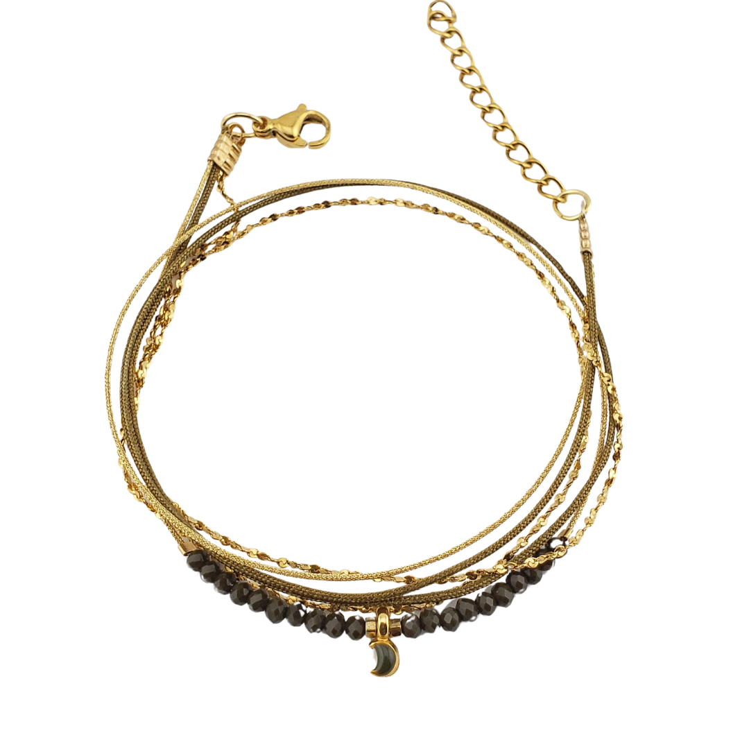 Pulsera 2 vueltas 2 hilos y cadena con corazon o estrella