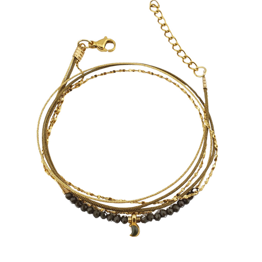 Pulsera 2 vueltas 2 hilos y cadena con corazon o estrella