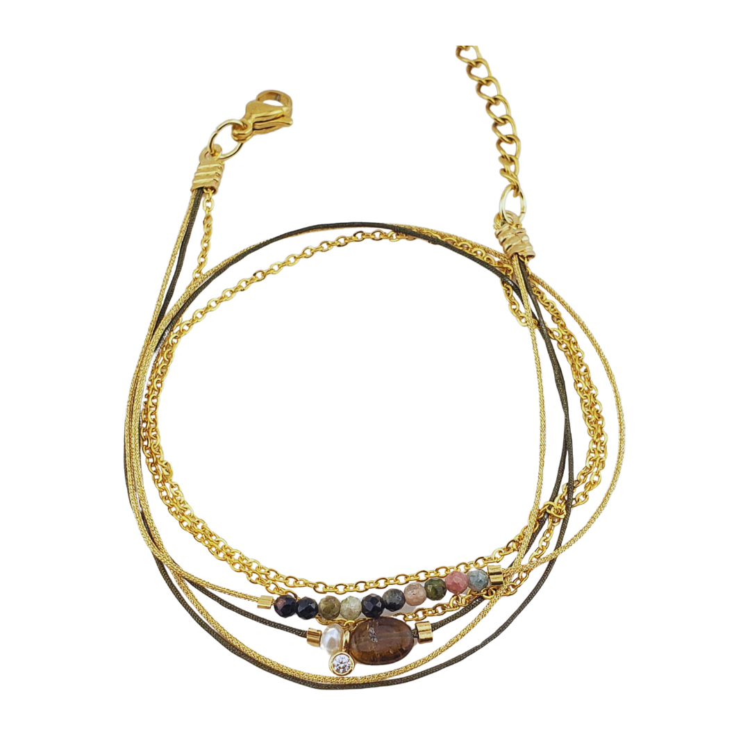 Pulsera 2 vueltas triple con cadena