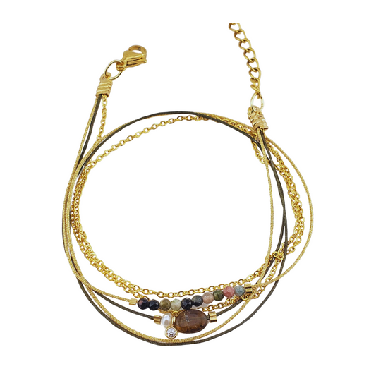 Pulsera 2 vueltas triple con cadena