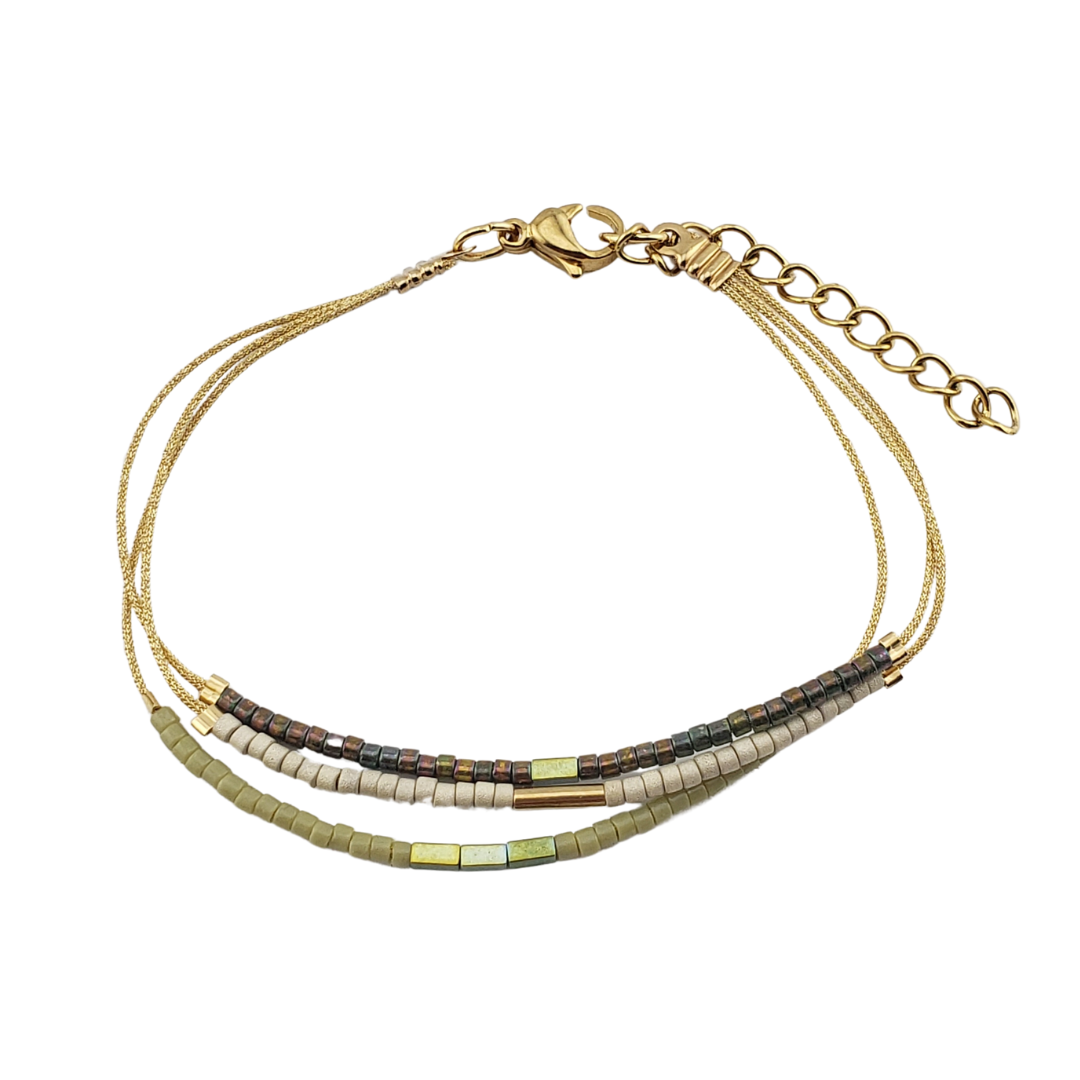 Pulsera triple hilo cristales.