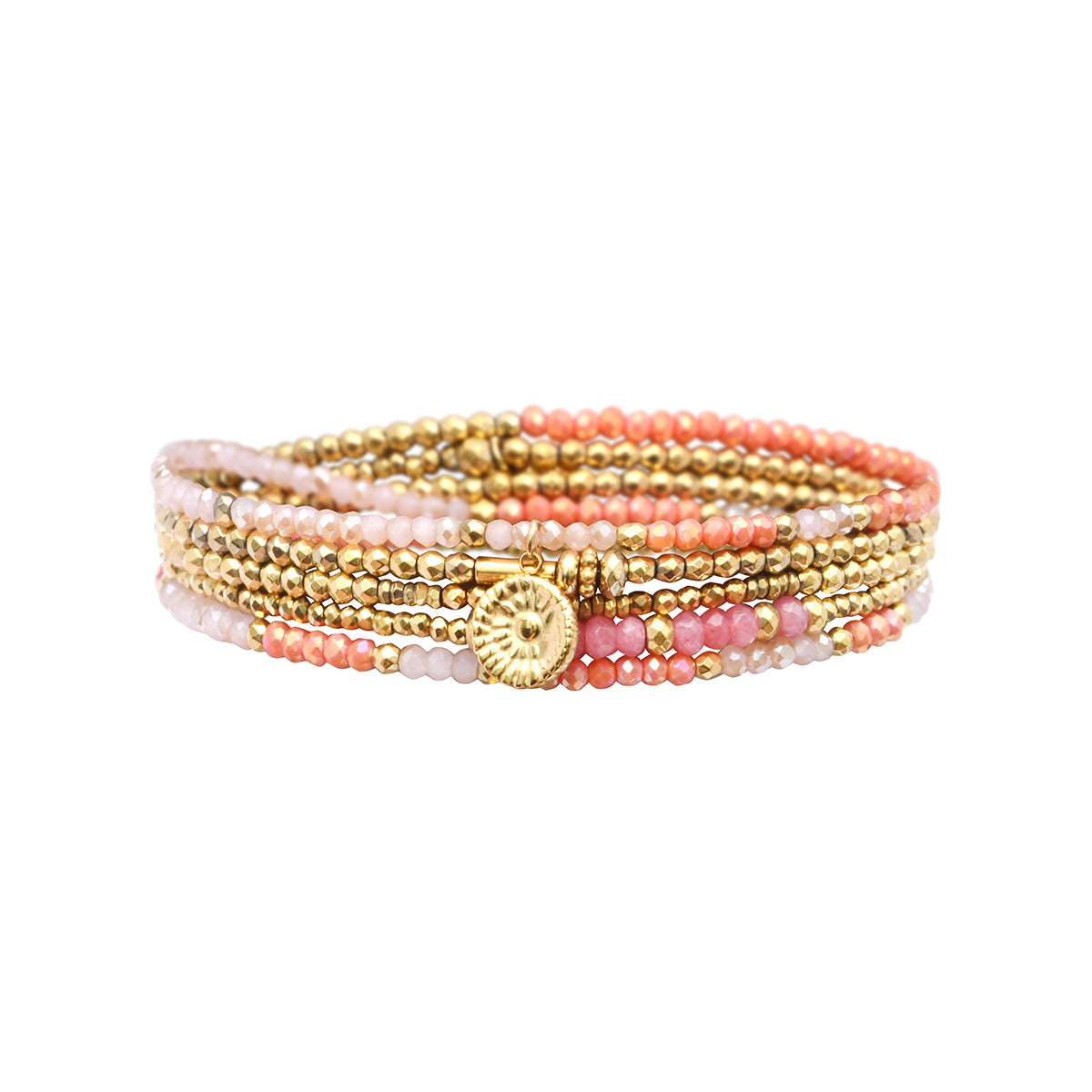 pulsera 5 vueltas hematita cristales charm