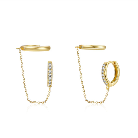 Arracada doble lisa y circonia cadena