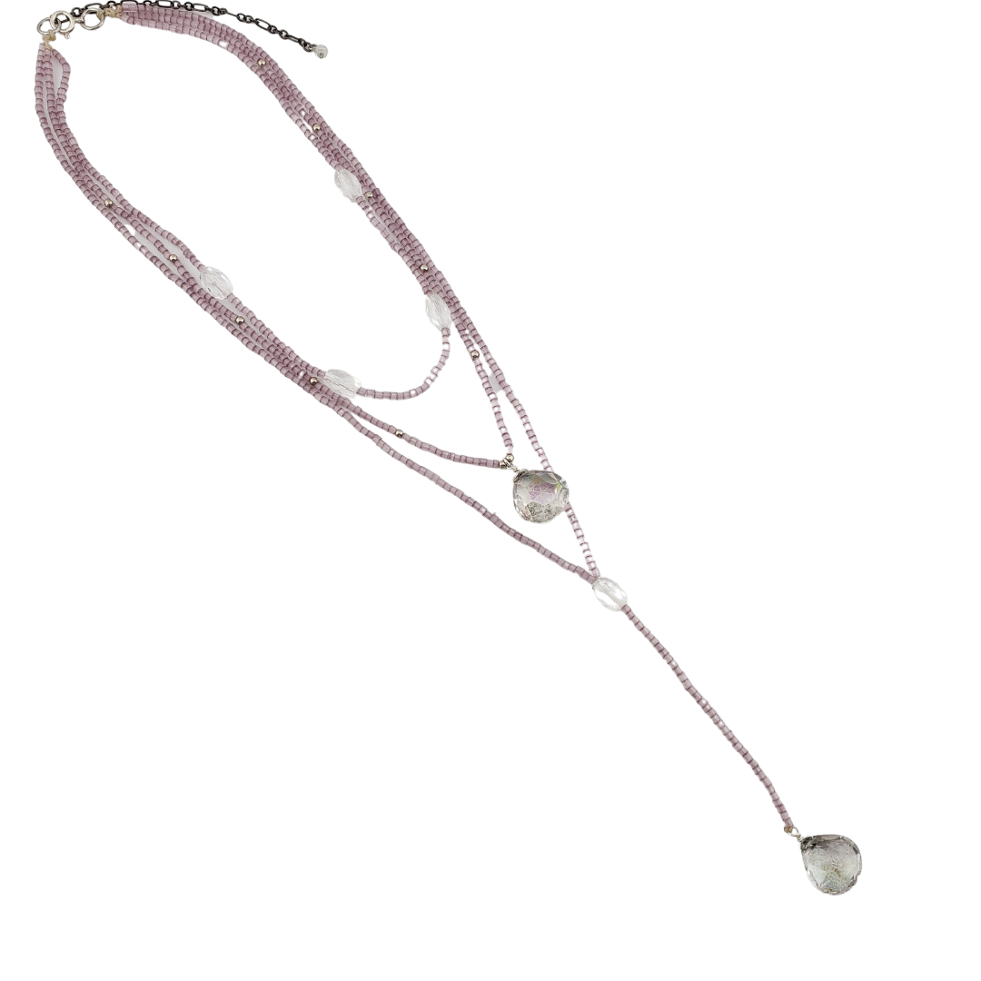 Lariat cristales cortos malva y cristales clear