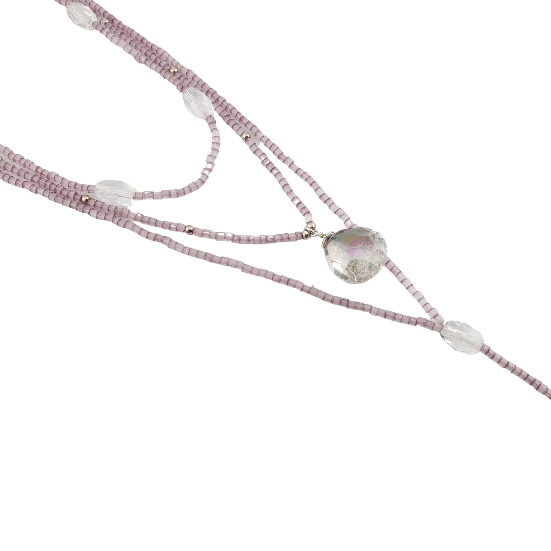 Lariat cristales cortos malva y cristales clear