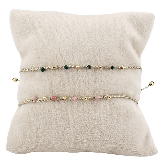 Pulsera hilo metalizado 1 linea piedras nat.