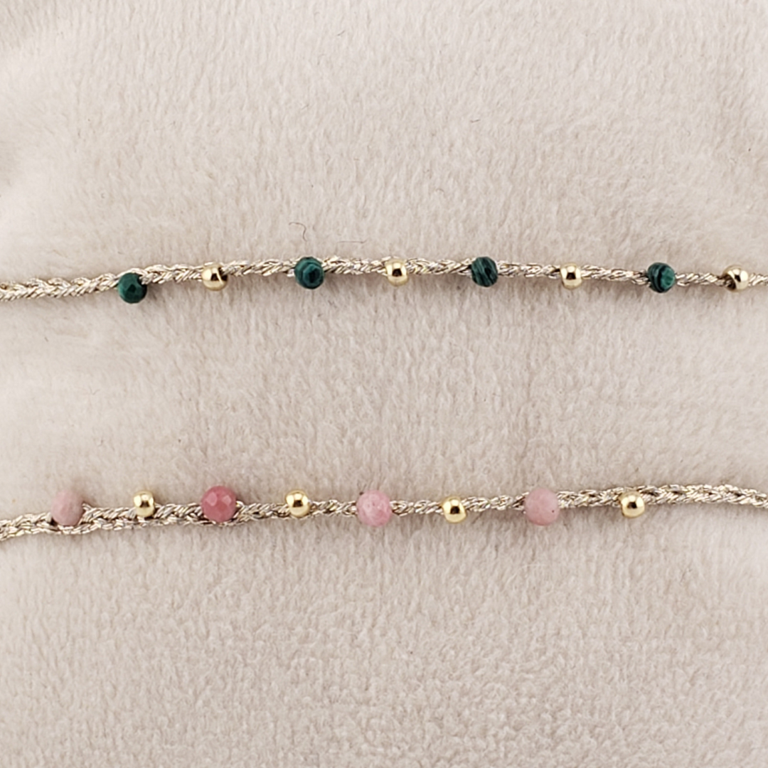 Pulsera hilo metalizado 1 linea piedras nat.