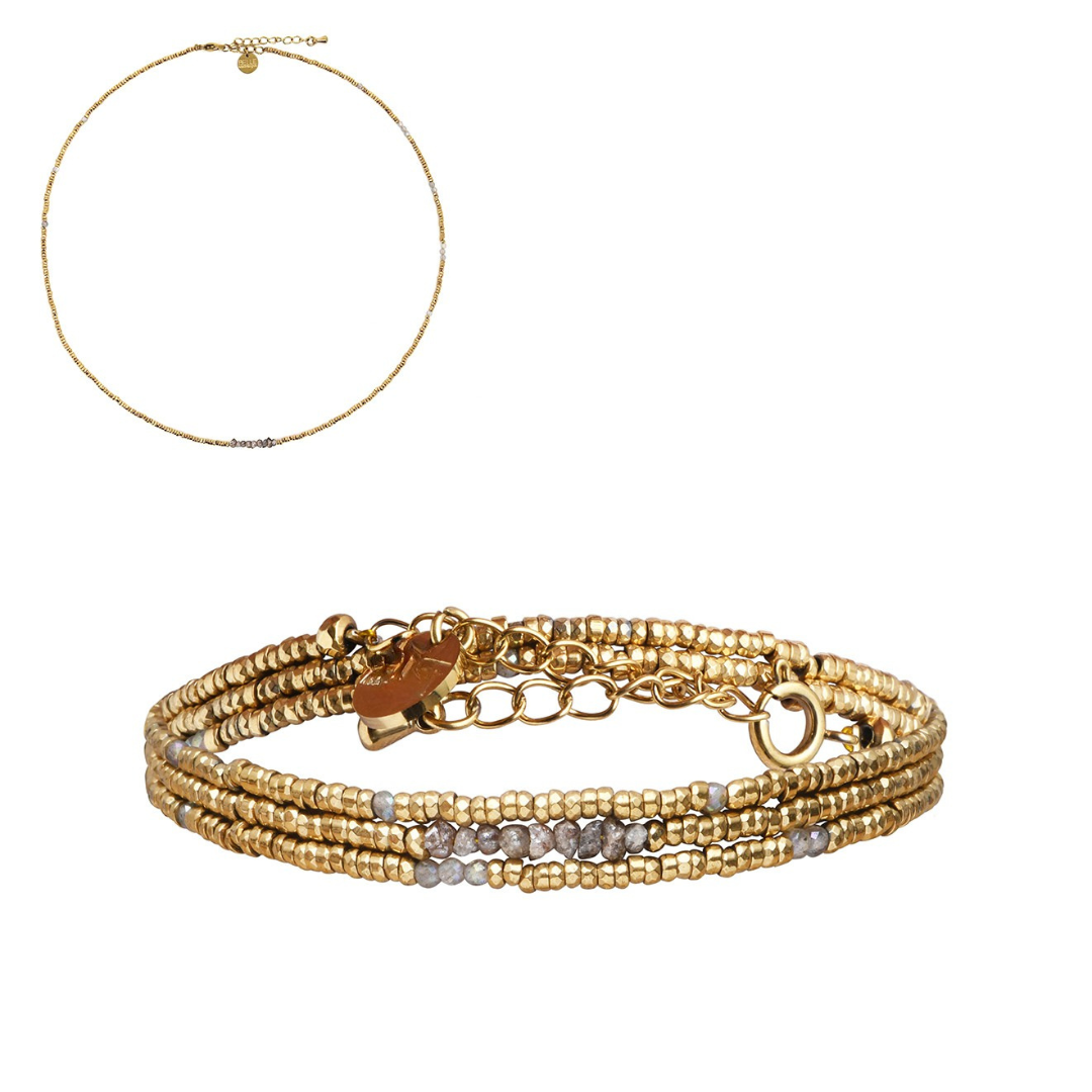 Pulsera collar 3 vueltas hematita diamante