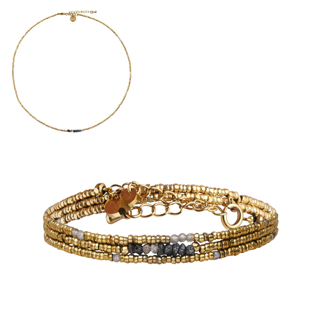 Pulsera collar 3 vueltas hematita diamante