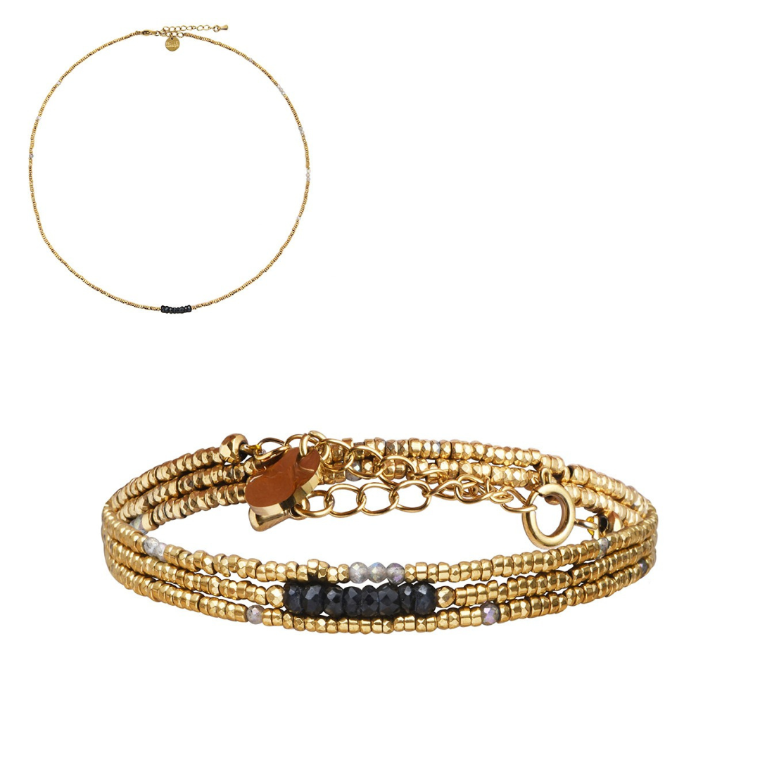 Pulsera collar 3 vueltas hematita diamante