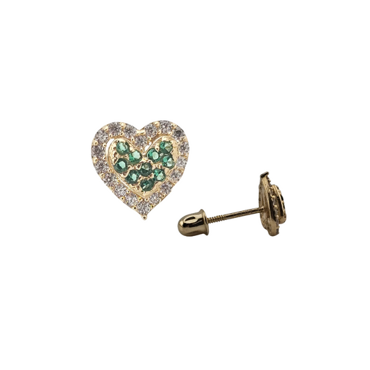 Arete corazon verde oro 14k