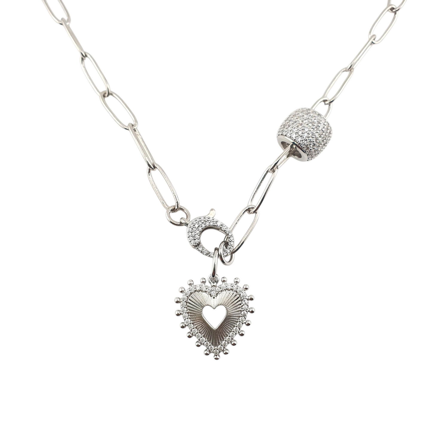Cadena broche frente corazon y barril full circonias