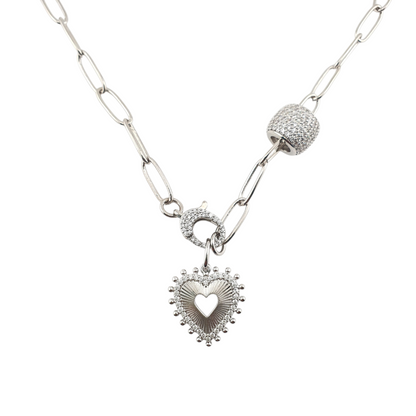 Cadena broche frente corazon y barril full circonias