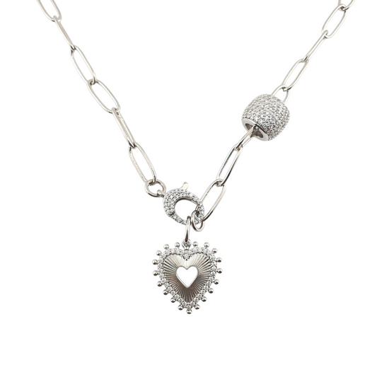 Cadena broche frente corazon y barril full circonias