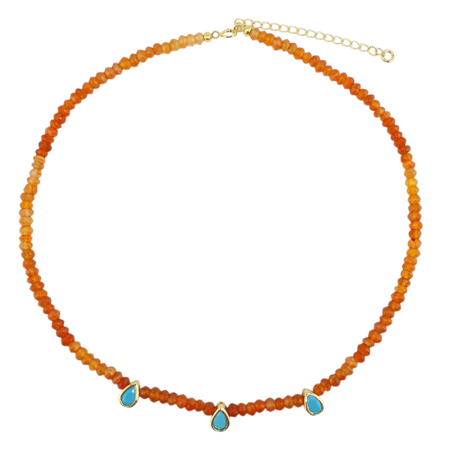 Collar carnelina con 3 gotas en turquesa