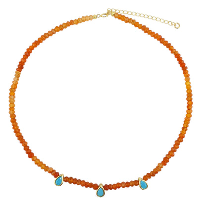 Collar carnelina con 3 gotas en turquesa