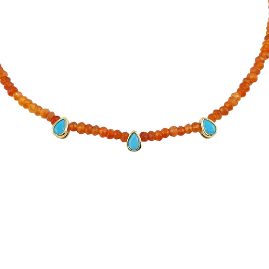 Collar carnelina con 3 gotas en turquesa