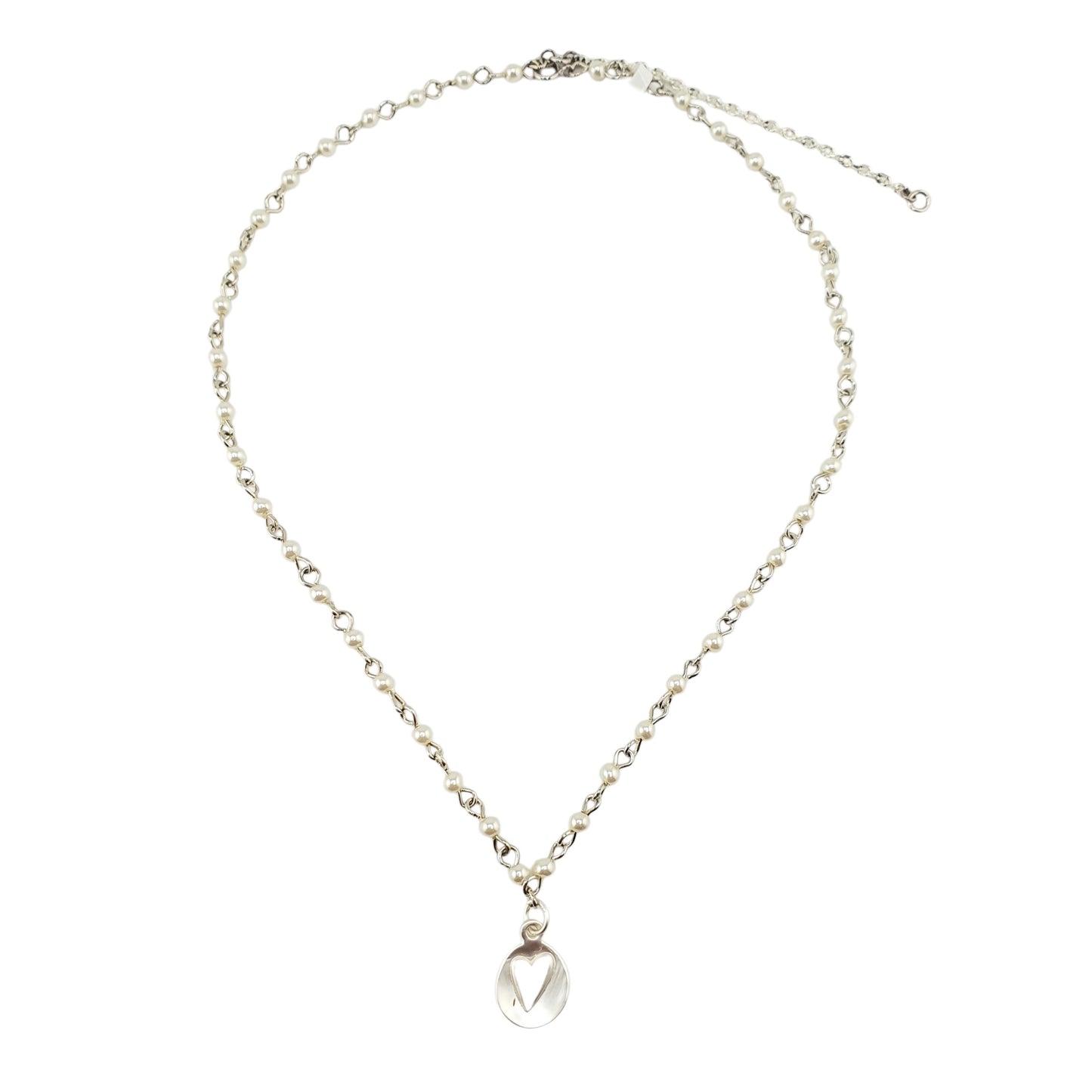 Cadena engarce plata perlas y corazon mate