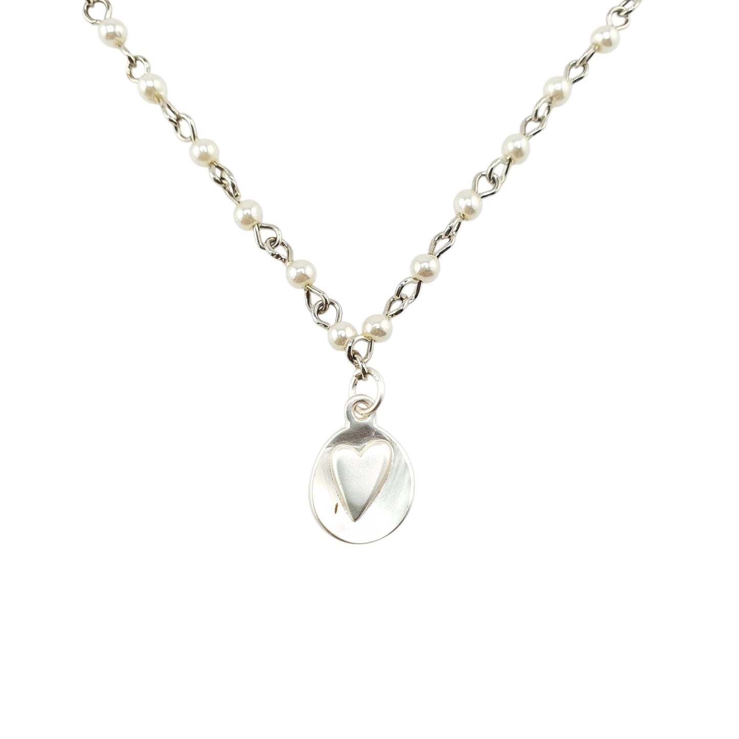 Cadena engarce plata perlas y corazon mate