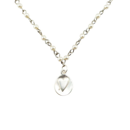 Cadena engarce plata perlas y corazon mate