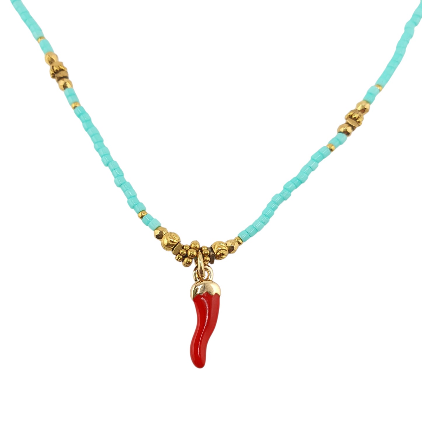 Collar cristales aro bolitas con cuerno de la abundancia