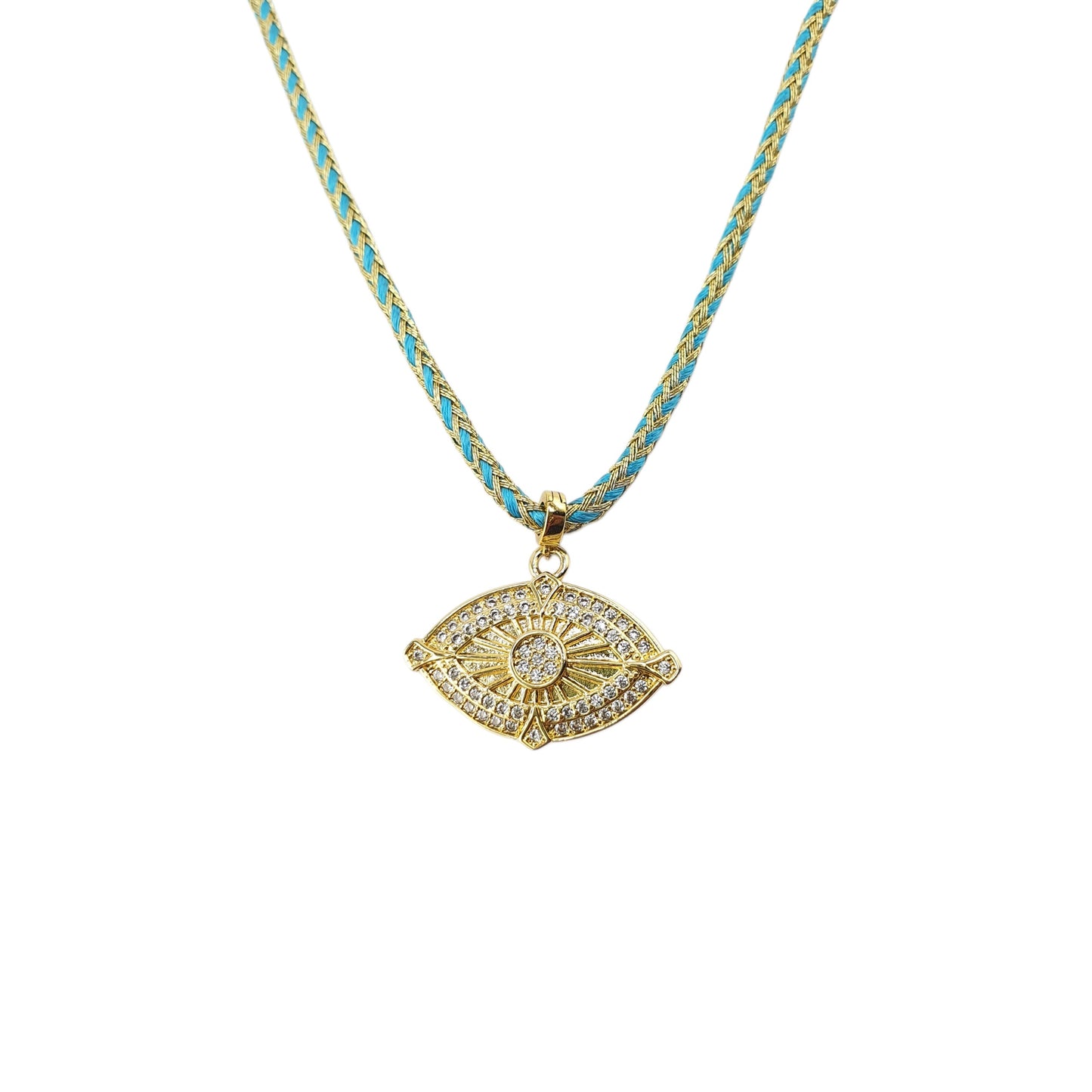 Collar ojo circonia cordon turquesa