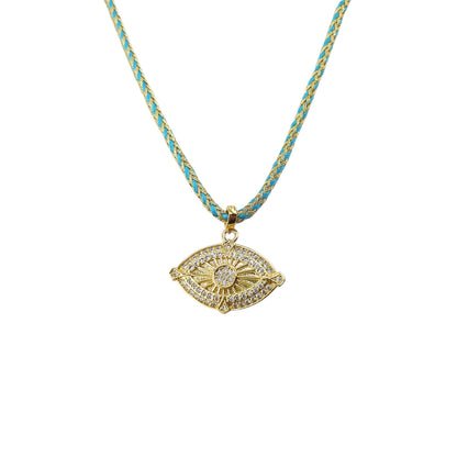 Collar ojo circonia cordon turquesa