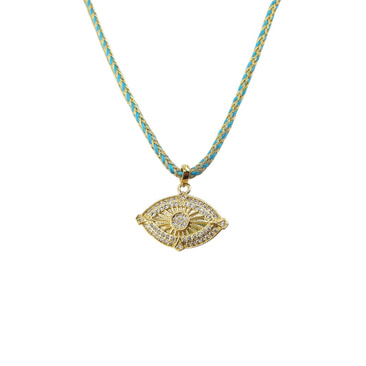 Collar ojo circonia cordon turquesa