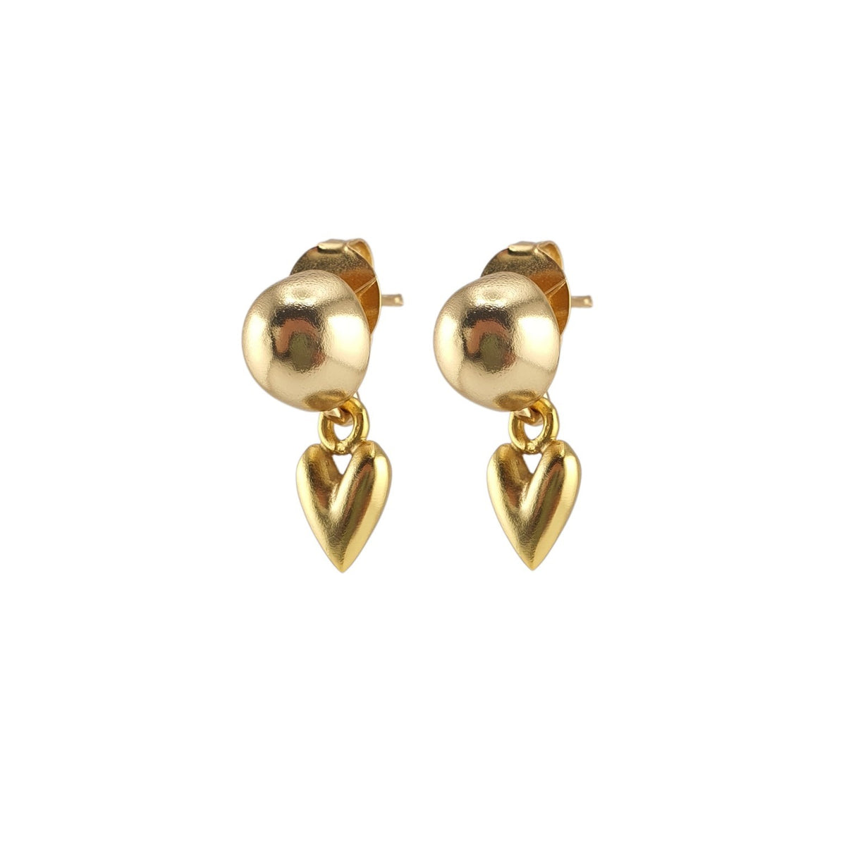 Arete media bola chico y corazon 3D colgante