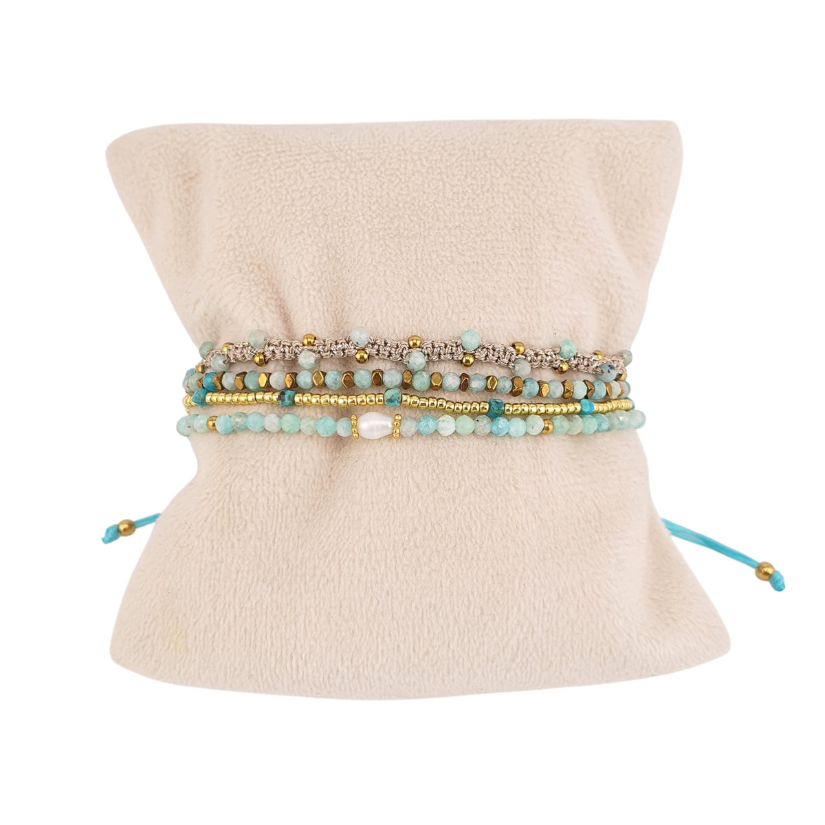 Pulsera 4 tiras rubi granate perla
