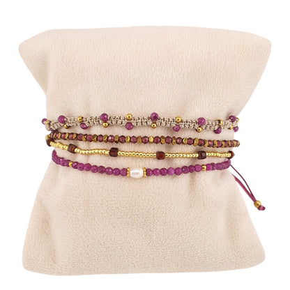 Pulsera 4 tiras rubi granate perla